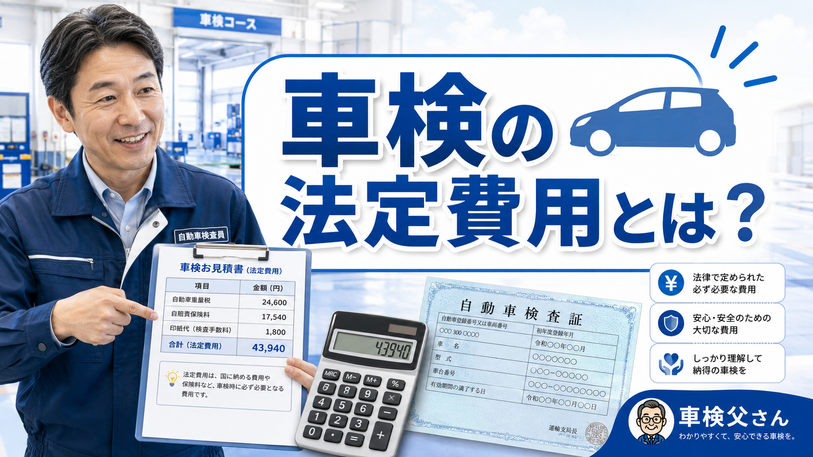 車検の法定費用とは？内訳や車種別の目安をわかりやすく解説するアイキャッチ画像