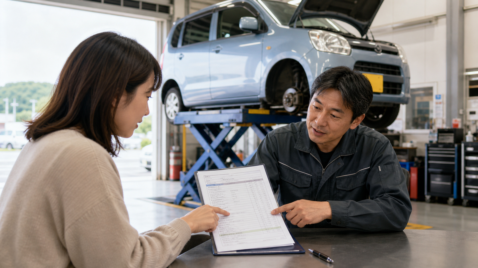 車検の追加整備と見積もりを確認する利用者