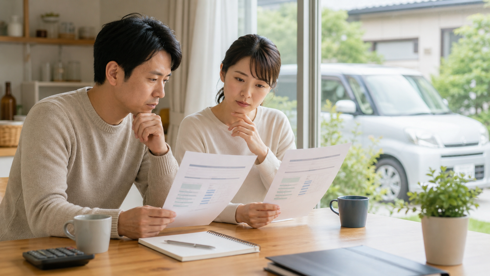 車検見積もりを比べる夫婦