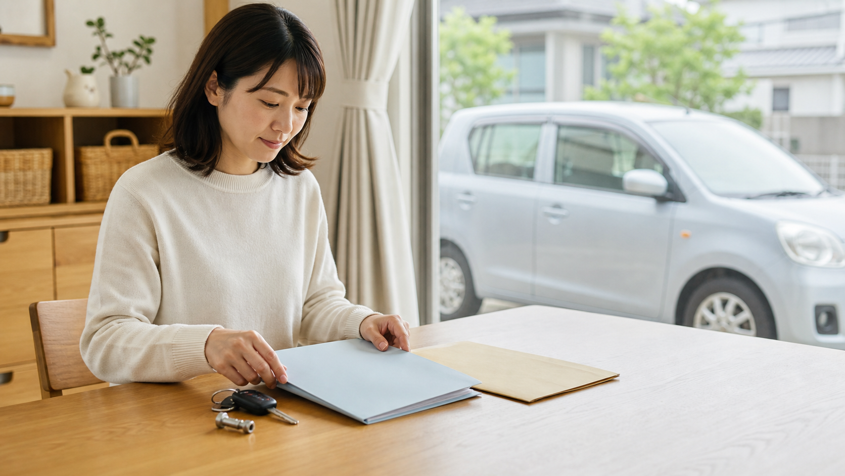車検前に書類と車の鍵を準備する利用者の様子