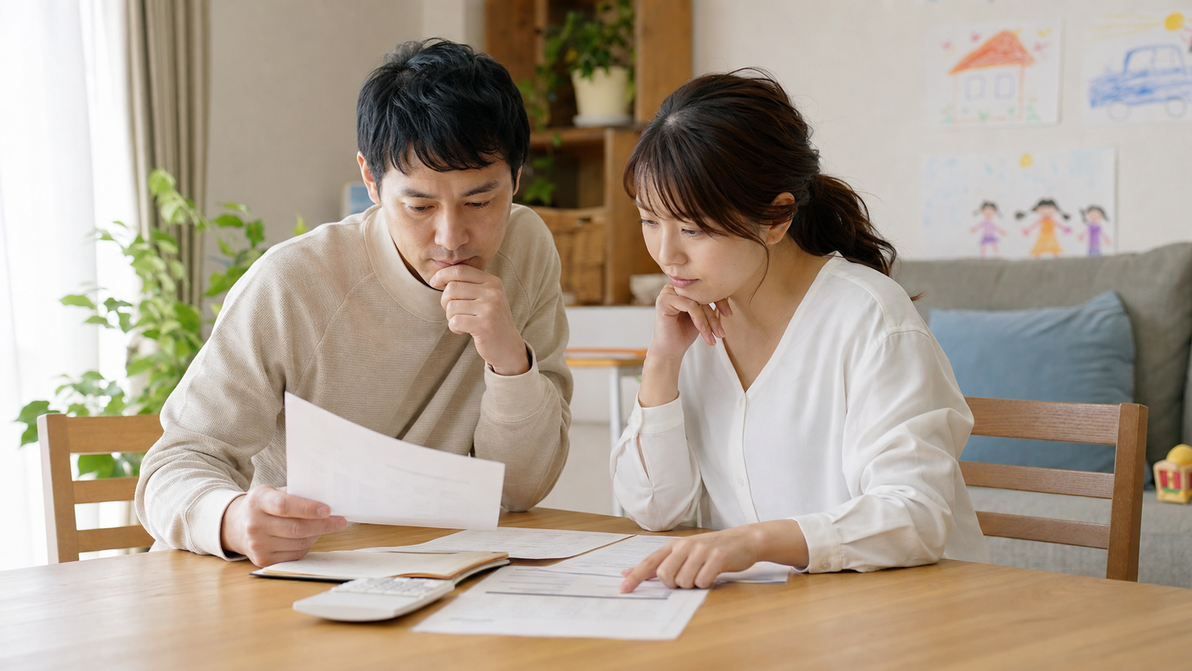 車検費用と家計の返済計画を話し合う夫婦