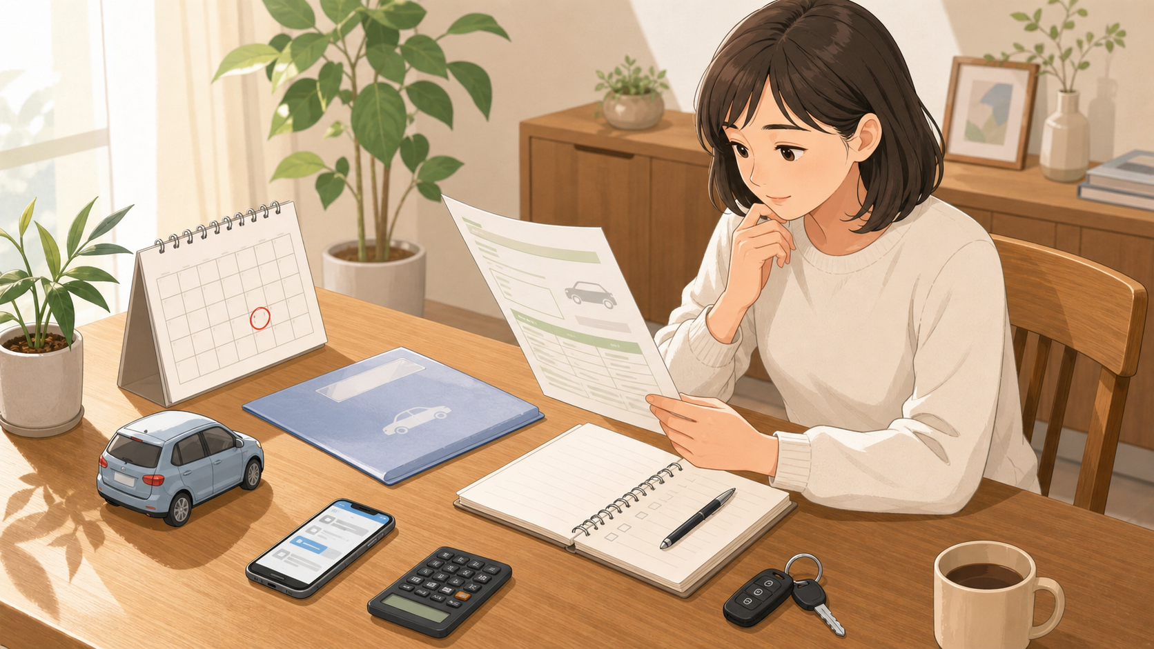 車検証や予定を確認してネット予約の準備をする人